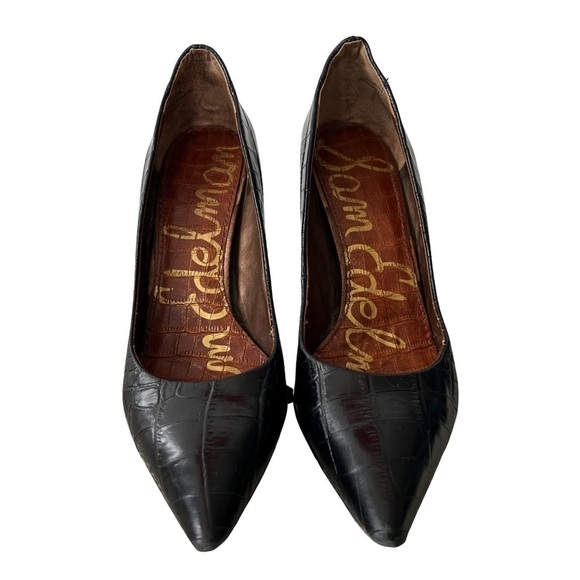 Sam Edelman Black Leather Croc Embossed Print High Heel Pumps Size 9 - Picture 2 of 10
